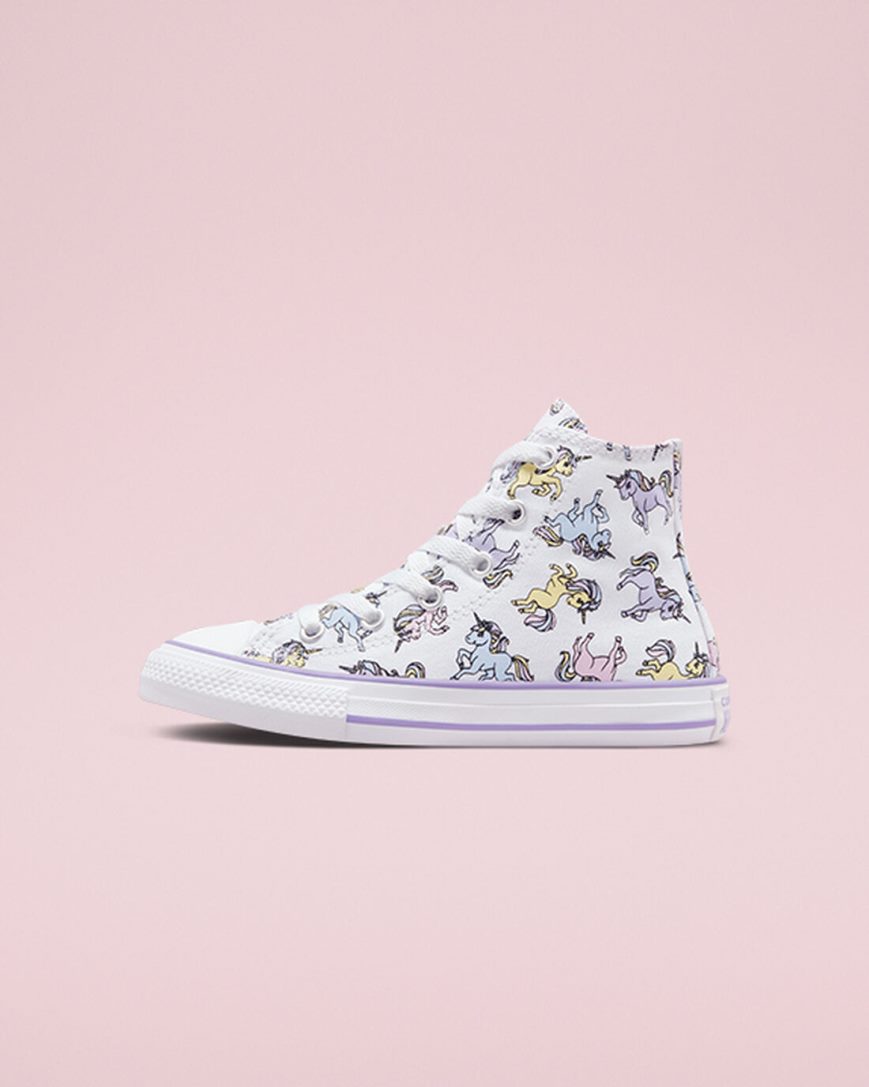 Dívčí Boty Vysoké Converse Chuck Taylor All Star Unicorns Bílé Šedé Fialové | CZ UM31F20